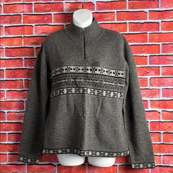 Eddie Bauer Women’s Fair Isle Nordic 100% Lambswool 1/4 Zip  Sweater Sz Medium - Picture 1 of 7